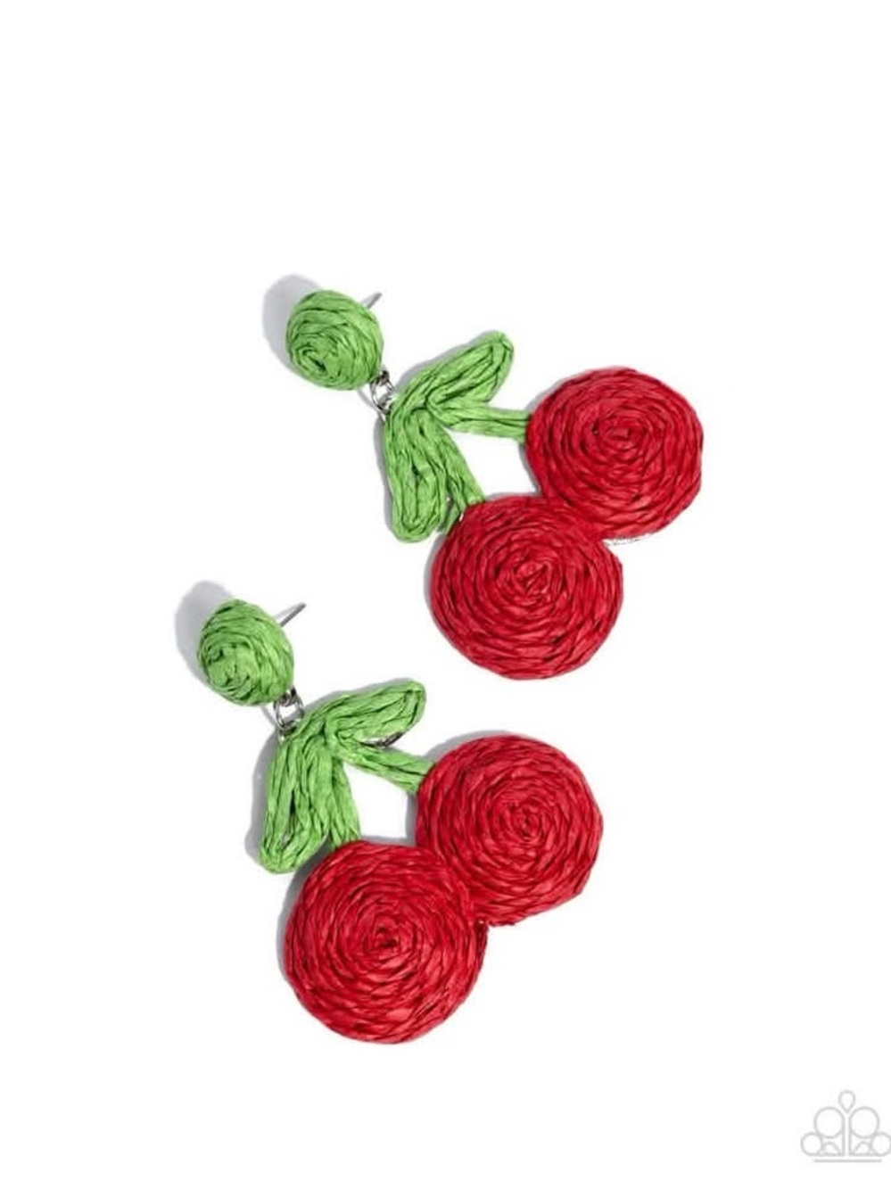 paparazzi Bright Red and Green Raffia Cherry Dangle Earrings